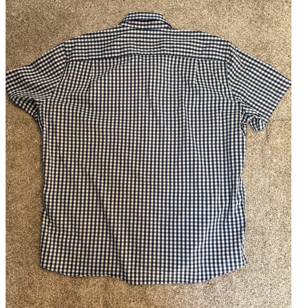 Mens XXL Stretch Button Down Shirt Gingham Short Sleeve Cotton Blend Blue Sonoma - Picture 3 of 7